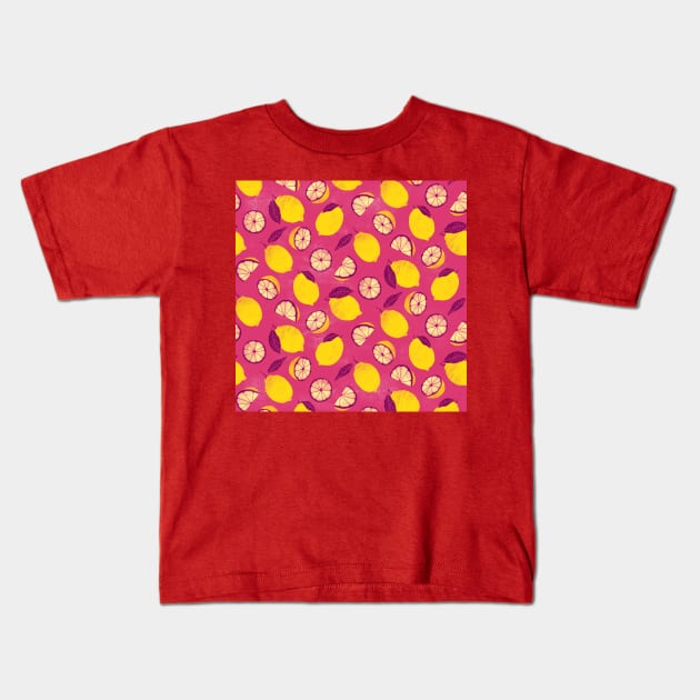 Hot Pink Summer Lemons Kids T-Shirt by Carolina Díaz